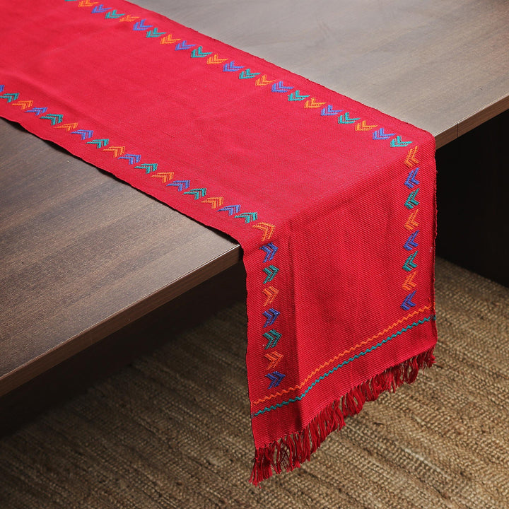 Handcrafted Cotton Red Runner Table Linen - Festive India | NOVICA