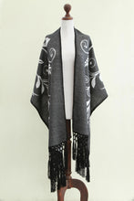 Load image into Gallery viewer, Handcrafted Alpaca White and Grey Reversible Shawl Wrap - Midnight Wheat | NOVICA
