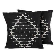 Load image into Gallery viewer, Cotton Patterned Black and White Cushion Covers (Pair) - Starlit Galaxy | NOVICA
