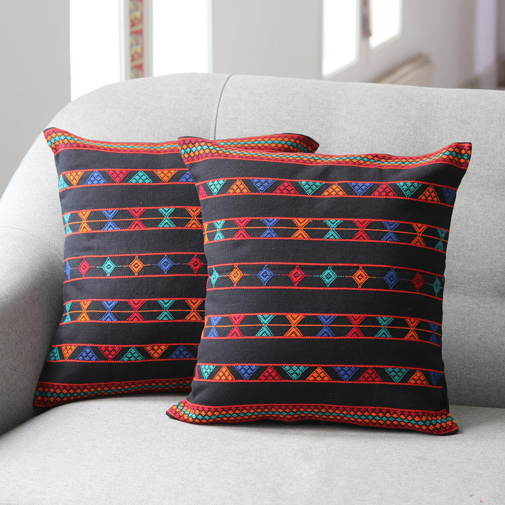 Artisan Crafted Cotton Patterned Cushion Covers (Pair) - Summer Jazz | NOVICA