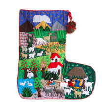 Load image into Gallery viewer, Applique Christmas stocking - Manger in Peru | NOVICA
