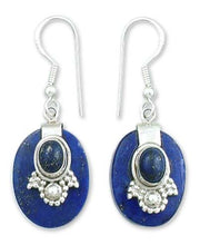 Load image into Gallery viewer, Artisan Jewelry Lapis Lazuli and Sterling Silver Earrings - Constellations | NOVICA
