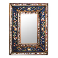 Load image into Gallery viewer, Hand Made Floral Glass Wood Rectangle Mirror - Cajamarca Frost | NOVICA
