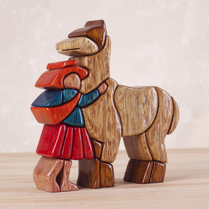 Hand Carved Wood Sculpture Andean Folk Art - Love My Llama | NOVICA