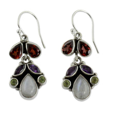 Load image into Gallery viewer, Sterling Silver and Multigem Earrings from India - Rainbow | NOVICA
