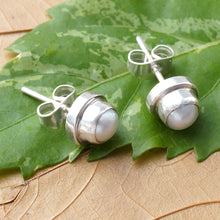 Load image into Gallery viewer, Sterling Silver Pearl Stud Earrings - Brilliant Moon | NOVICA
