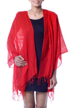 Load image into Gallery viewer, Bright Red 100% Wool Shawl Hand Woven in India - Romance in Red | NOVICA

