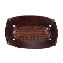 Load image into Gallery viewer, Peruvian Dark brown Hand Tooled Leather Catchall - Lasso Labyrinth | NOVICA
