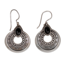 Load image into Gallery viewer, Handcrafted Sterling Silver and Onyx Dangle Earrings - Royal Medallion | NOVICA
