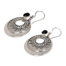 Load image into Gallery viewer, Handcrafted Sterling Silver and Onyx Dangle Earrings - Royal Medallion | NOVICA
