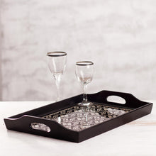 Load image into Gallery viewer, Handmade Black Reverse Painted Glass Serving Tray - Floral Muse | NOVICA
