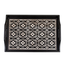 Load image into Gallery viewer, Handmade Black Reverse Painted Glass Serving Tray - Floral Muse | NOVICA
