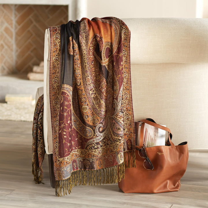 Indian Jamawar Wool Shawl with Paisley Motifs - Himalayan Heirloom | NOVICA