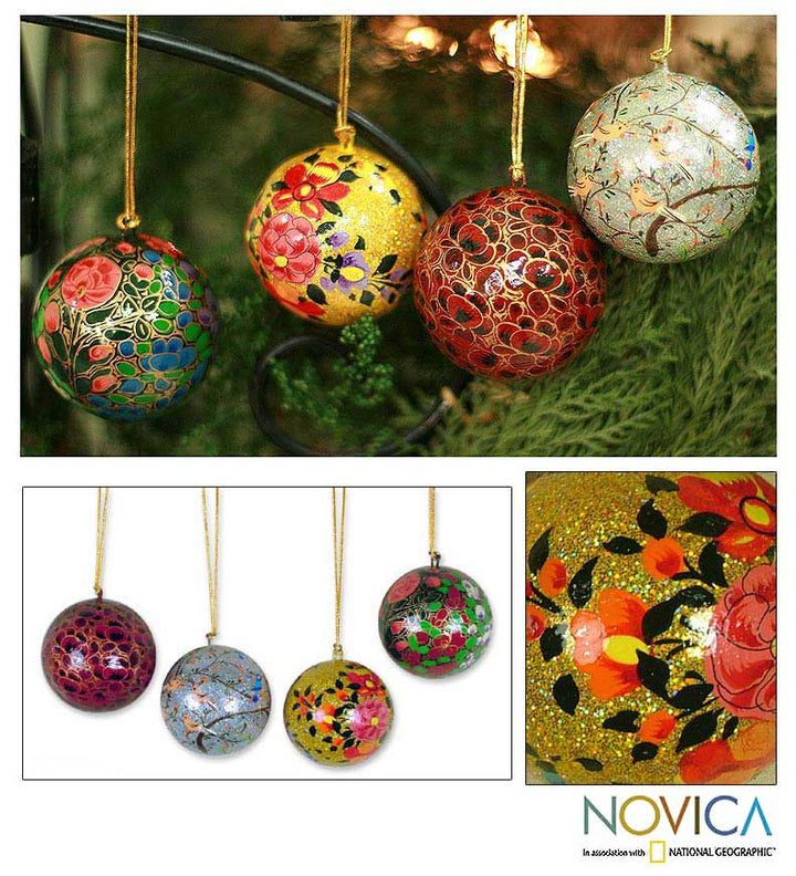 Collectible Christmas Papier Mache Bird Ornaments (Set of 4) - Joyful Melody | NOVICA