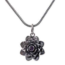 Load image into Gallery viewer, Hand Crafted Floral Amethyst and Sterling Silver Necklace - Sacred Lilac Lotus | NOVICA
