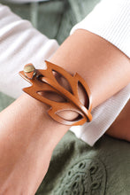 Load image into Gallery viewer, Brown Leather Wristband Bracelet - Lucky Leaf | NOVICA
