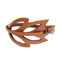 Load image into Gallery viewer, Brown Leather Wristband Bracelet - Lucky Leaf | NOVICA
