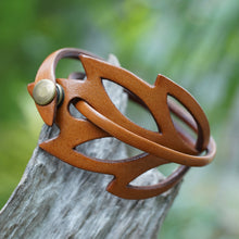 Load image into Gallery viewer, Brown Leather Wristband Bracelet - Lucky Leaf | NOVICA
