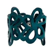 Load image into Gallery viewer, Floral Leather Wristband Bracelet - Dark Teal Petals | NOVICA
