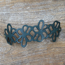 Load image into Gallery viewer, Floral Leather Wristband Bracelet - Dark Teal Petals | NOVICA
