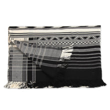 Load image into Gallery viewer, Cotton Striped Throw from India - Monochrome Symmetry | NOVICA
