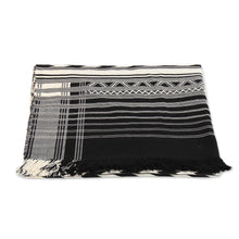 Load image into Gallery viewer, Cotton Striped Throw from India - Monochrome Symmetry | NOVICA
