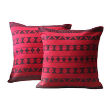 Load image into Gallery viewer, Cotton Patterned Cushion Cover (Pair) - Desert Wine | NOVICA
