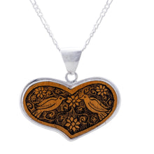 Load image into Gallery viewer, Peruvian Heart Shaped Mate Gourd Pendant Bird Necklace - Lovebird Romance | NOVICA
