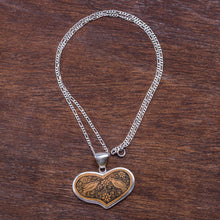 Load image into Gallery viewer, Peruvian Heart Shaped Mate Gourd Pendant Bird Necklace - Lovebird Romance | NOVICA
