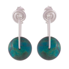 Load image into Gallery viewer, Modern Sterling Silver Chrysocolla Dangle Earrings - Magic Circle | NOVICA
