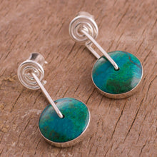 Load image into Gallery viewer, Modern Sterling Silver Chrysocolla Dangle Earrings - Magic Circle | NOVICA
