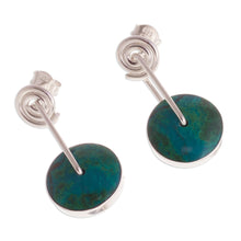 Load image into Gallery viewer, Modern Sterling Silver Chrysocolla Dangle Earrings - Magic Circle | NOVICA
