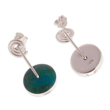 Load image into Gallery viewer, Modern Sterling Silver Chrysocolla Dangle Earrings - Magic Circle | NOVICA
