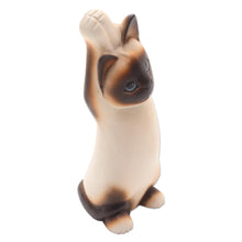 Load image into Gallery viewer, Wood statuette - Siamese Cat Stretch | NOVICA
