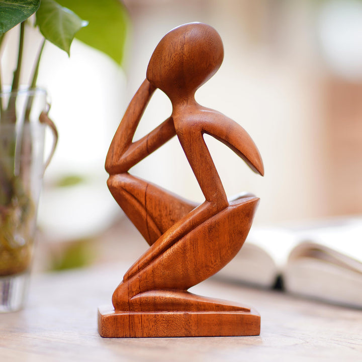 Hand Made Thought and Meditation Wood Sculpture - Alone | NOVICA