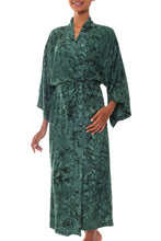 Load image into Gallery viewer, Women's Hand Made Batik Patterned Robe - Green Destiny | NOVICA
