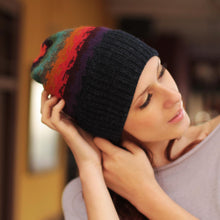 Load image into Gallery viewer, Handmade Alpaca Wool Striped Hat from Peru - Andean Twilight | NOVICA
