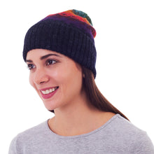 Load image into Gallery viewer, Handmade Alpaca Wool Striped Hat from Peru - Andean Twilight | NOVICA
