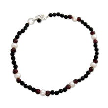 Load image into Gallery viewer, Onyx and Garnet Beaded Anklet - Treasured Friendship | NOVICA
