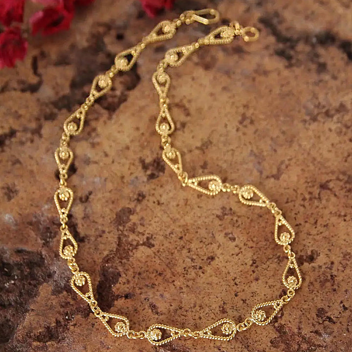 Handmade 21K Gold Plated Link Chain Necklace - Spiral Teardrops | NOVICA