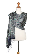 Load image into Gallery viewer, Fair Trade Batik Silk Patterned Blue Shawl - Java Starlight | NOVICA
