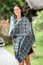 Load image into Gallery viewer, Fair Trade Batik Silk Patterned Blue Shawl - Java Starlight | NOVICA
