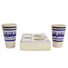 Load image into Gallery viewer, Majolica Ceramic Tequila Shot Glasses Handmade in Mexico - Blue Agave | NOVICA
