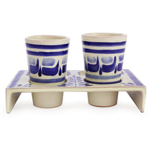 Load image into Gallery viewer, Majolica Ceramic Tequila Shot Glasses Handmade in Mexico - Blue Agave | NOVICA
