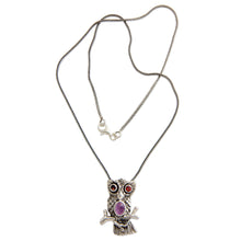 Load image into Gallery viewer, Sterling Silver and Amethyst Pendant Necklace - Wise Owl | NOVICA
