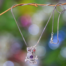 Load image into Gallery viewer, Sterling Silver and Amethyst Pendant Necklace - Wise Owl | NOVICA
