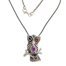 Load image into Gallery viewer, Sterling Silver and Amethyst Pendant Necklace - Wise Owl | NOVICA
