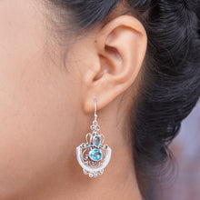 Load image into Gallery viewer, Handcrafted Blue Topaz and Silver Dangle Earrings - Balinese Goddess | NOVICA
