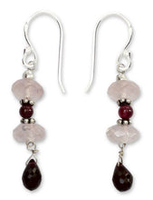 Load image into Gallery viewer, Garnet and rose quartz dangle earrings - Romancing Love | NOVICA
