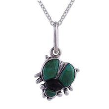 Load image into Gallery viewer, Chrysocolla and obsidian pendant necklace - Silver Scarab | NOVICA
